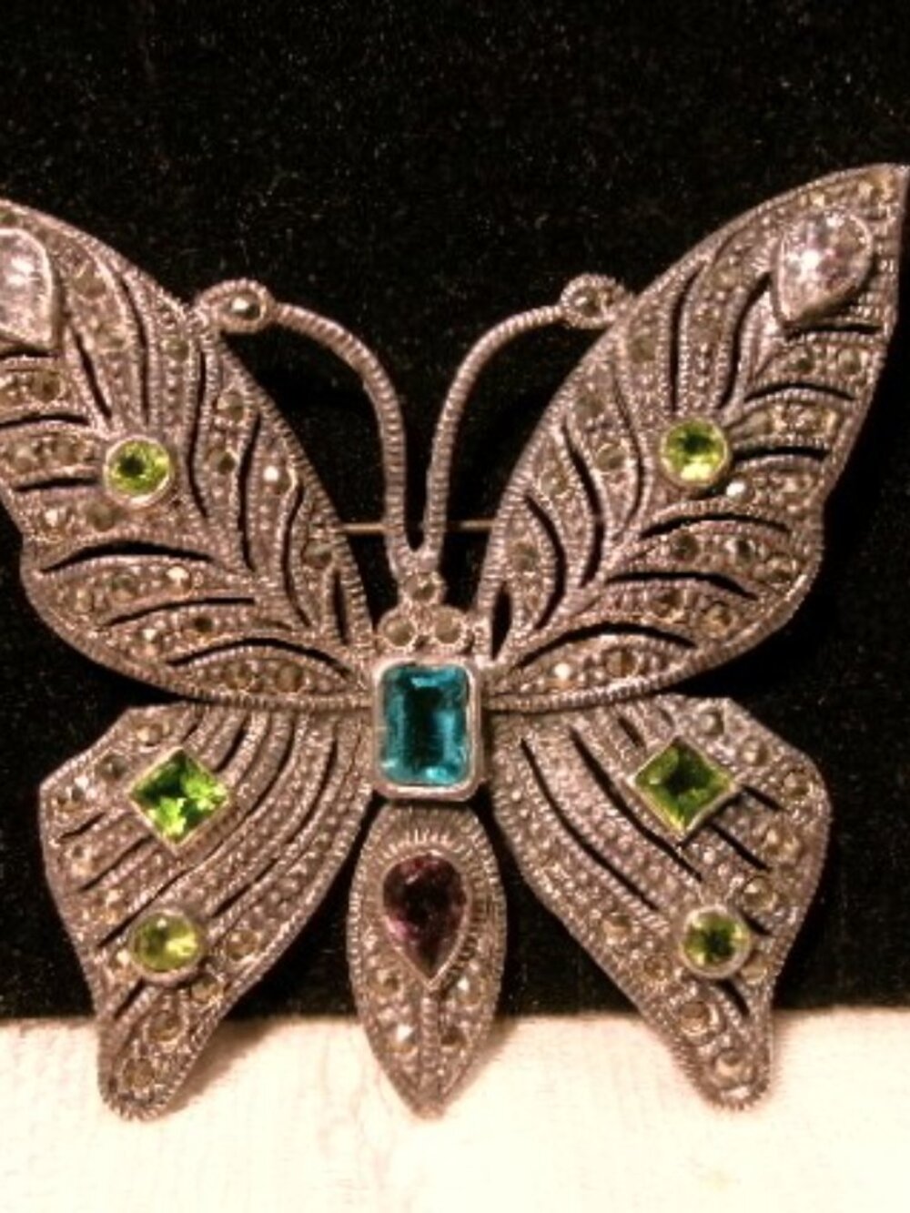 Vintage Semi-precious Stone and Marcasite Brooch
